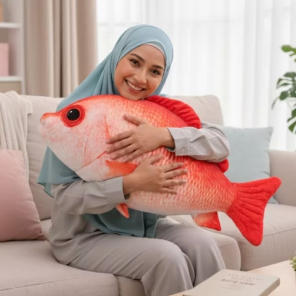 Boneka Jumbo Ikan Kakap Merah Uk 95 Cm Bahan Halus Lembut Bantal Boneka Kakap Merah Size XL Cocok un
