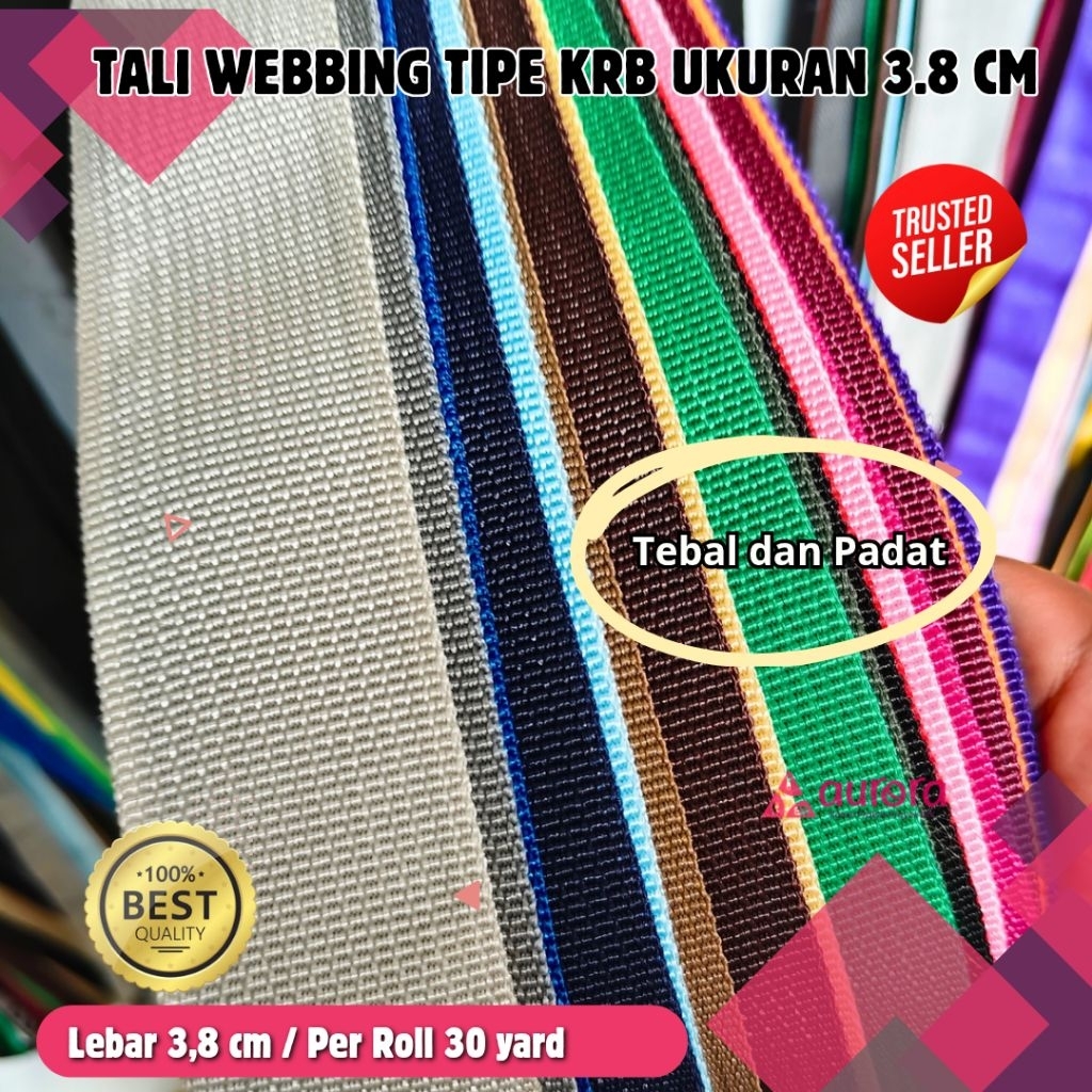 TALI WEBBING BISBAN MERK KRB 3,8 CM PER ROLL Tebal Kuat Tahan Lama