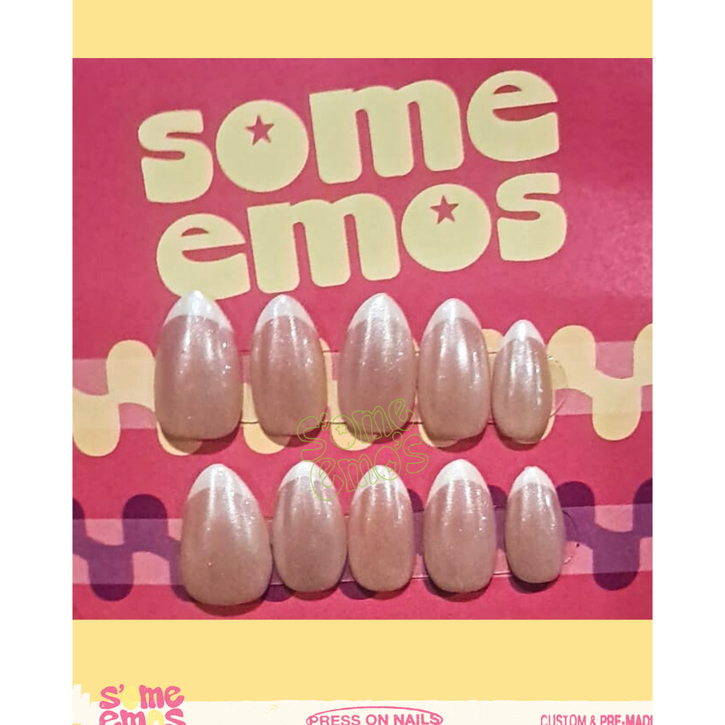 Press on nails | Kuku Palsu Basic| Fake Nails | Thin Glazed French handmade Some_emoS