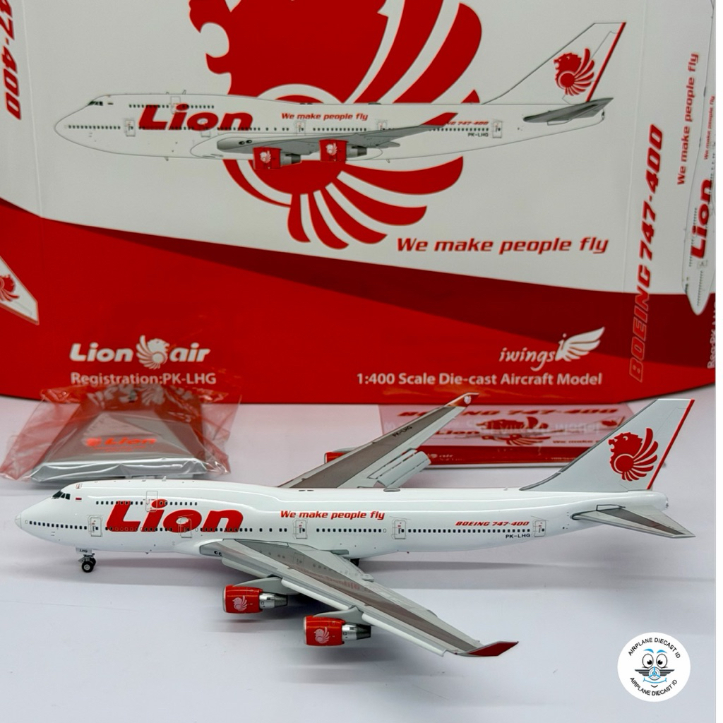 1/400 Flaps Down Lion Air Boeing B747-400 PK-LHG iWings HX Models 1:400 Scale Bonus Stand