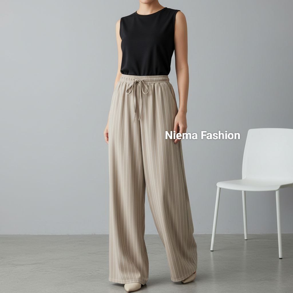 Celana Panjang Wanita Kekinian Kulot Stripe Pants Jumbo