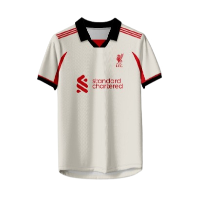 Jersey Liverpool Classic Cream Edition - Kaos Putih Tulang Aksen Merah Standard Chartered BENGHAR.ID