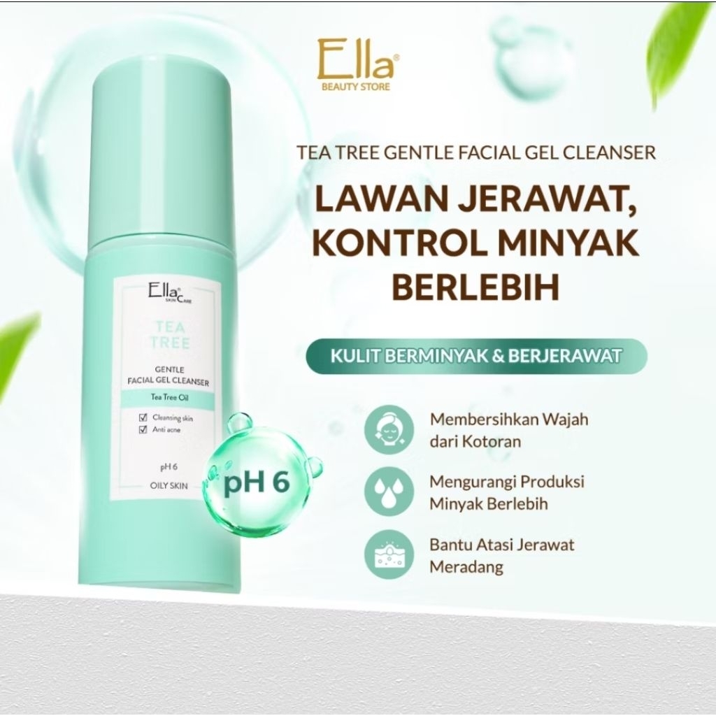 Ella Skincare Gentle Facial Gel Cleanser Tea Tree | Facial Wash , Sabun Muka 100% Original