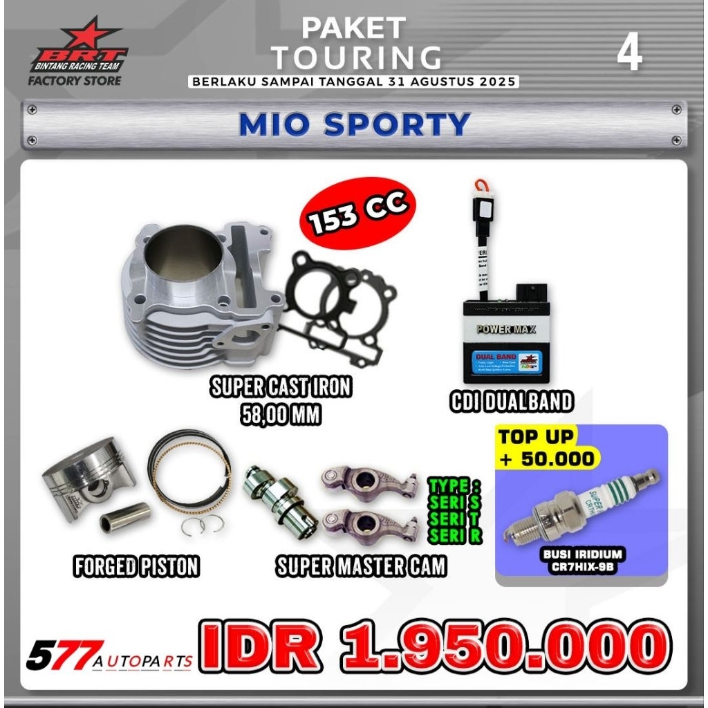 Paket Touring 4 Bore Up BRT Mio Sporty, Mio Old, Mio New