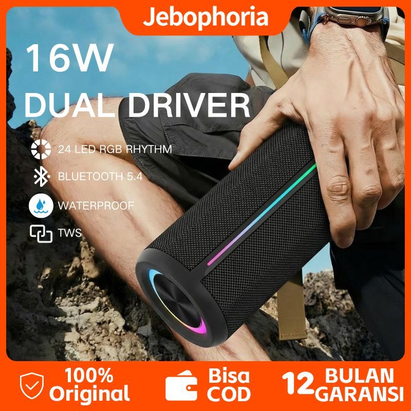 Jebophoria M6 Speaker Bluetooth 5.4 Super Bass 16W Stereo TWS RGB Light Waterproof