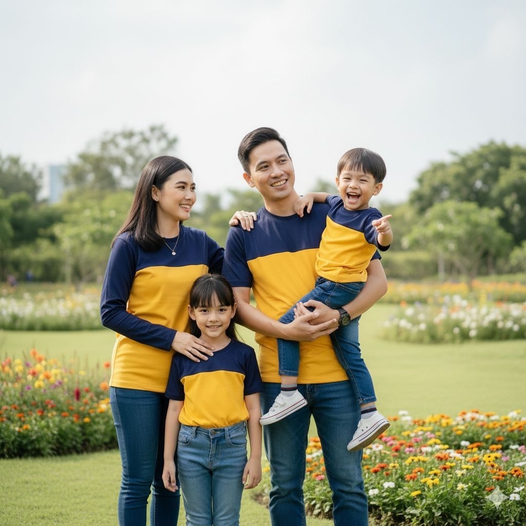 (NAVY KUNING) kaos couple keluarga KOMBINASI 2 WARNA sampai BIG SIZE cotton combed 24s premium ayah 