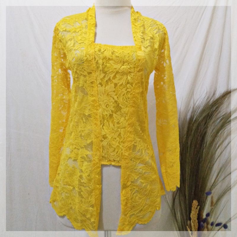 Kebaya Bali Brokat Sofia Lengan Panjang Gliter/Kebaya Brokat Kutu Baru  Tanpa Kancing Termurah/Pakai