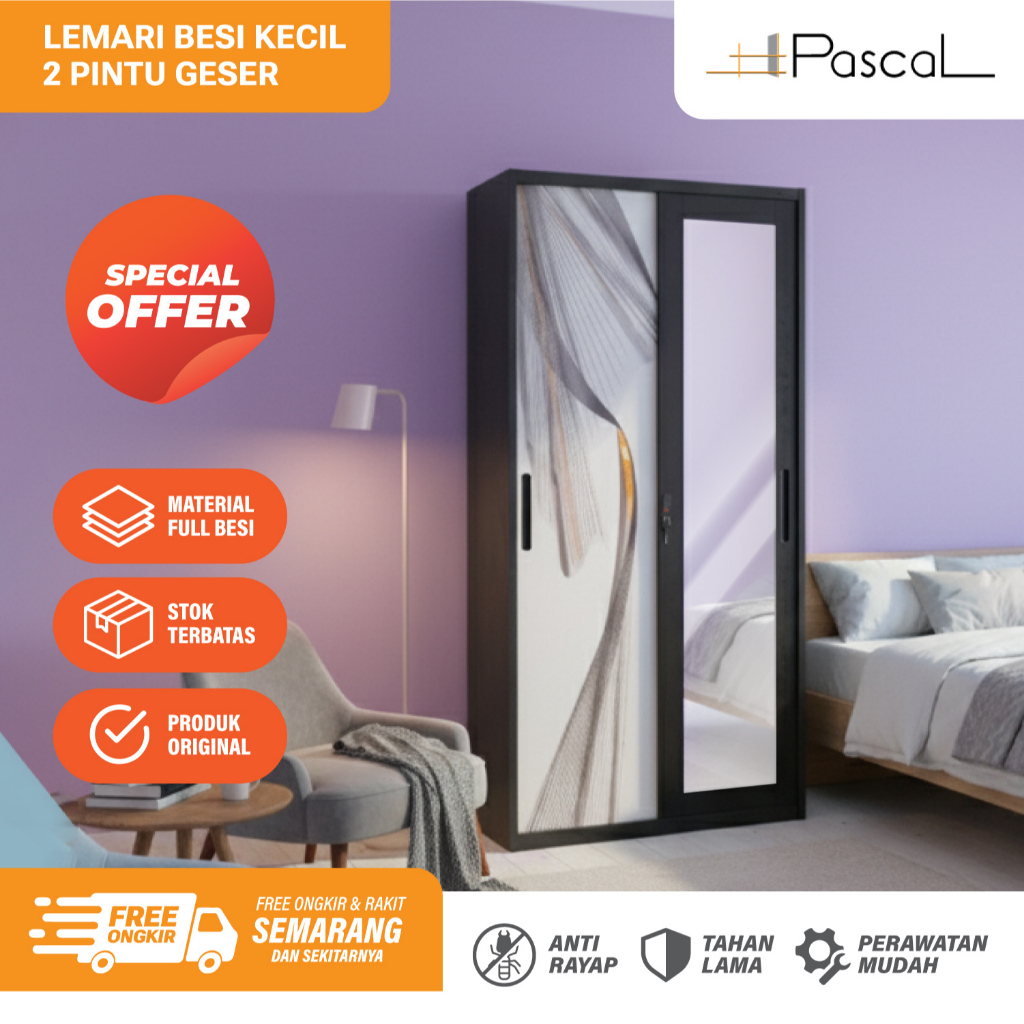 Lemari Baju Besi Sliding Ukuran 90cm - Lemari Pakaian Kantor