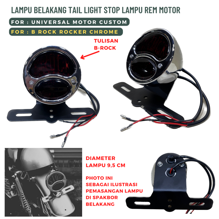 LAMPU BELAKANG STOPLAMP UNIVERSAL MOTOR CUSTOM B ROCK ROCKER FULL CHROME