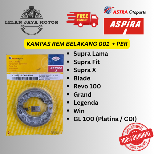 Kampas Rem Tromol Belakang H2-4512A-001-1700 001 Aspira Original Plus Per Grand Supra X Lama Fit New