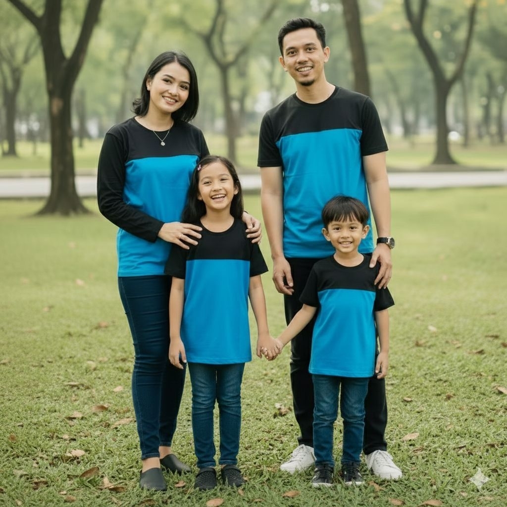 (HITAM BIRU TURKISH) kaos couple keluarga KOMBINASI 2 WARNA sampai BIG SIZE cotton combed 24s premiu