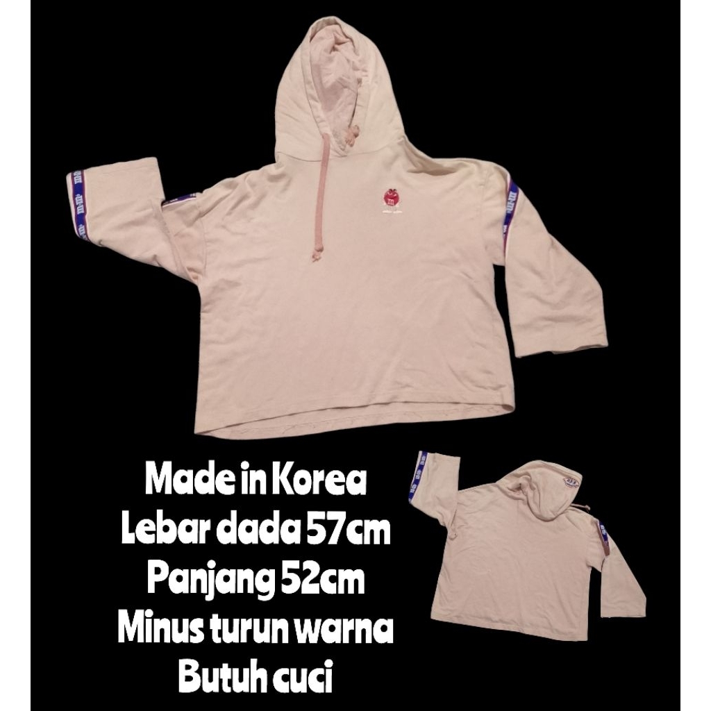 hoodie lengan 7/8 M&M berwarna merah muda pucat second 