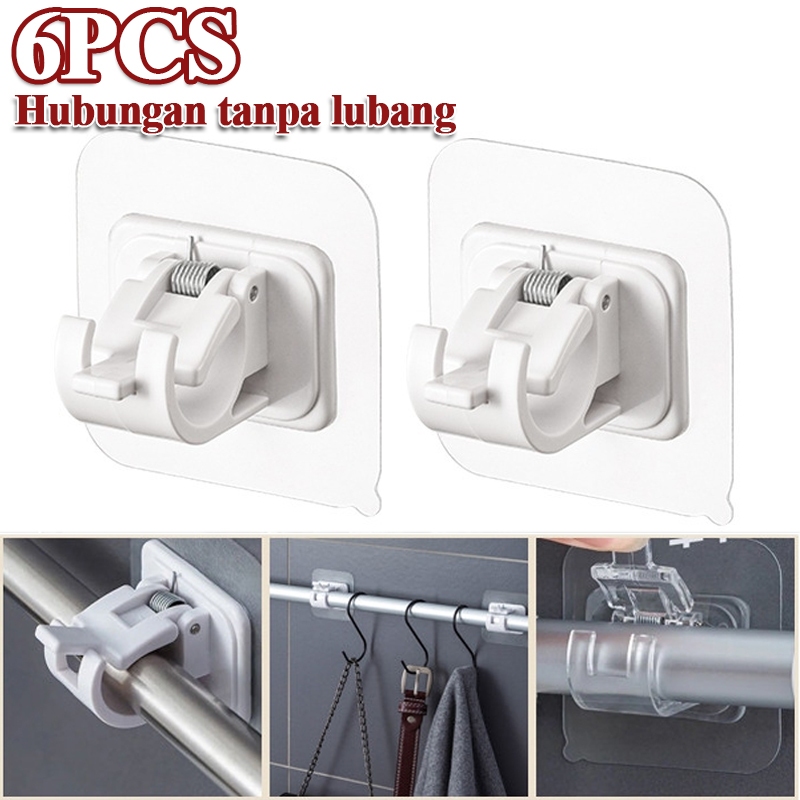 6 Pcs Bracket tiang gorden fleksibel, gorden kolong dapur, gantungan tiang gorden, hook tempel, brac