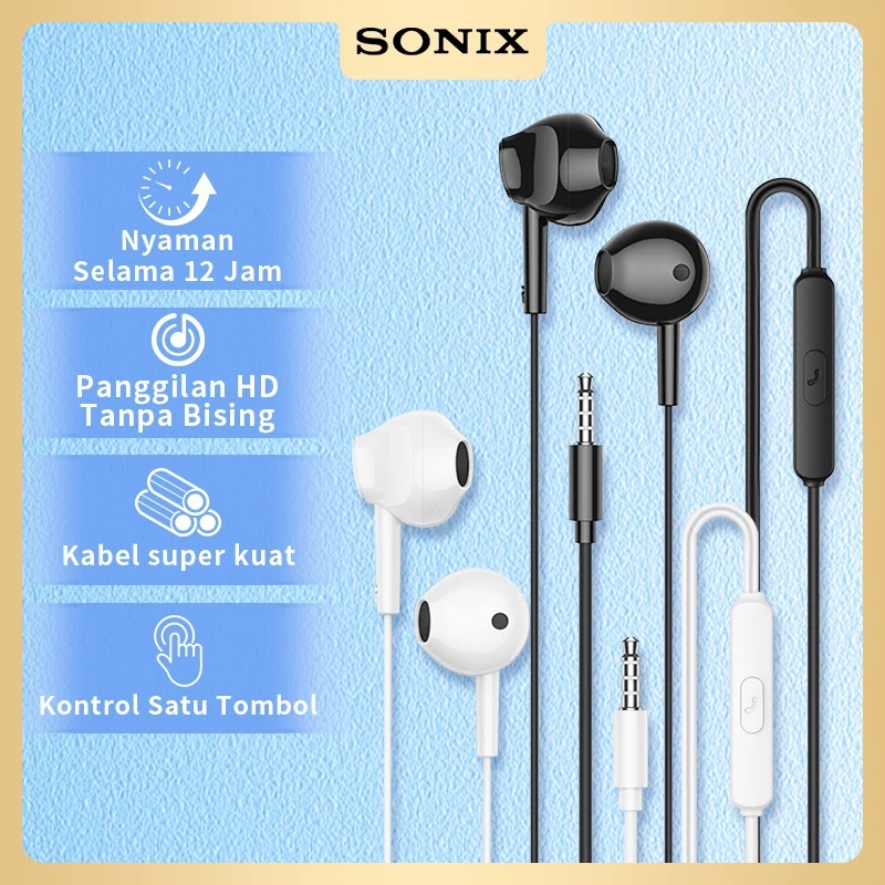 Sonix Earphone Kabel Semi In-Ear SH07  Kualitas Suara Jernih Desain Nyaman  Jack 3.5mm  Cocok untuk 