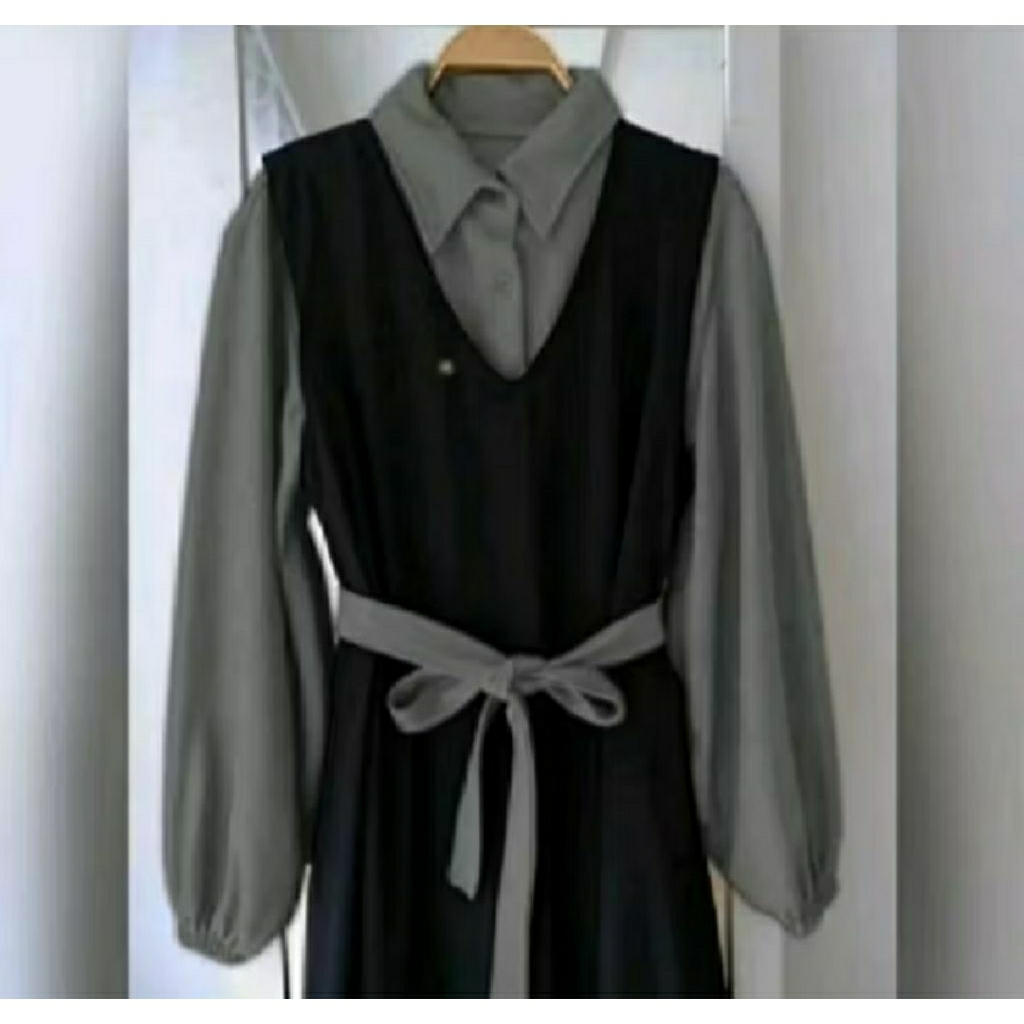 Gamis remaja overall kekinian, gamis remaja tali pinggang