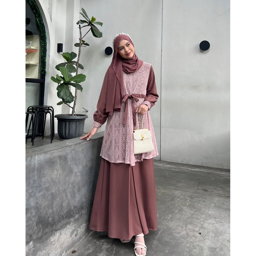 Elmiza - Leoni Dress Bahan Premium Safeena Platinum Mix Brukat Dress Muslimah Terbaru Lebaran Kondangan Adem Elegan Mewah-1
