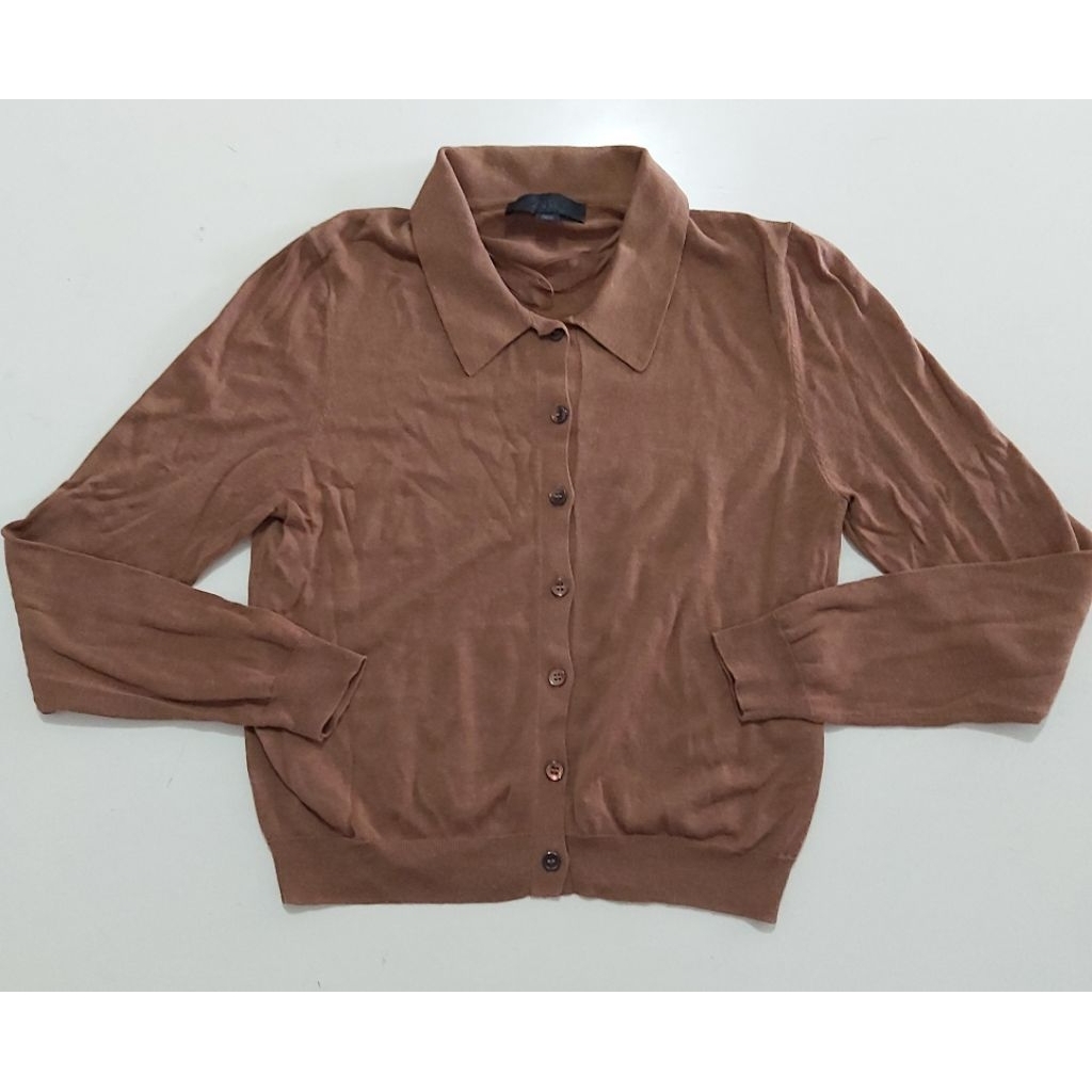 BLOUSE ATASAN, CARDIGAN RAJUT WANITA COKLAT TUA PRELOVED