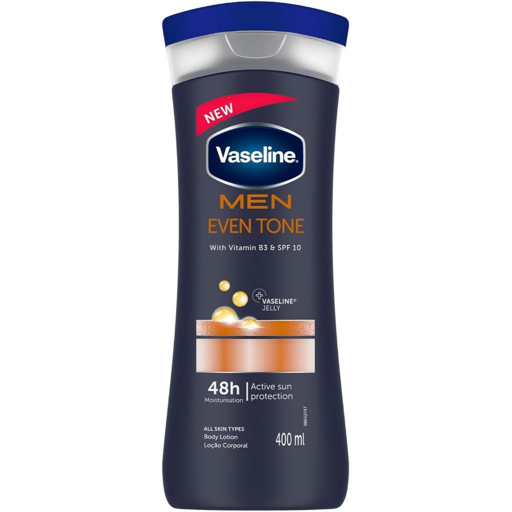 VASELINE MEN Even Tone with Vitamin B3 and SPF10 Body Lotion - Active Sun Protection (400ml)