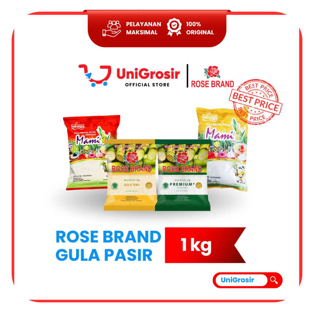 [UniGrosir] ROSE BRAND GULA PASIR KRISTAL PREMIUM HIJAU TEBU KUNING ~ 1 kg