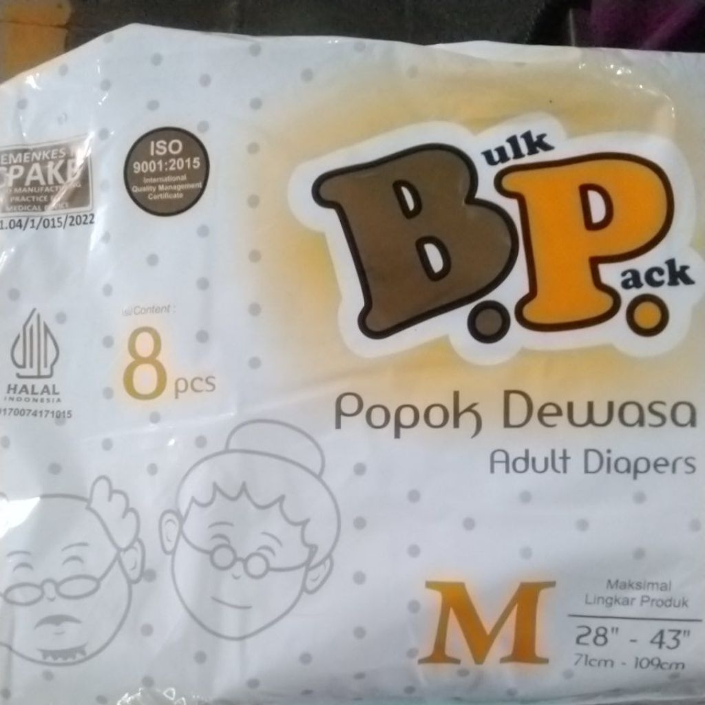 8 Popok Dewasa Perekat BP Ukuran M, Serap Tinggi & Lembut