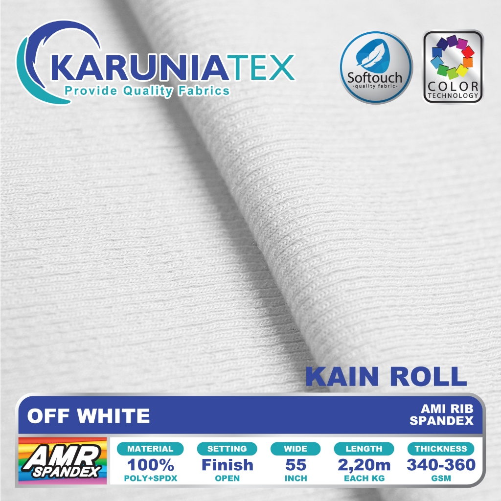 Kain Ami Rib Spandex | Off White | Rib Knit Rollan | Karunia Textile