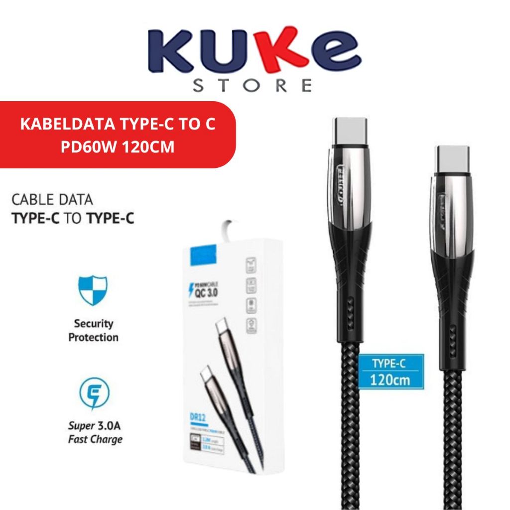KUKE Kabel Data Foomee DR12 Type-C To Type-C PD60W 120Cm QC Cable Charger 3.0 Fast Charging