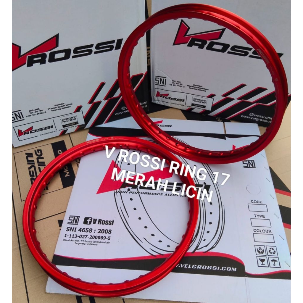 PELAK JARI JARI V ROSSI RING 17 MERAH GLOSSY UKURAN 140/140 DAN 160/160 UNIVERSAL HOLE 36 ORIGINAL V