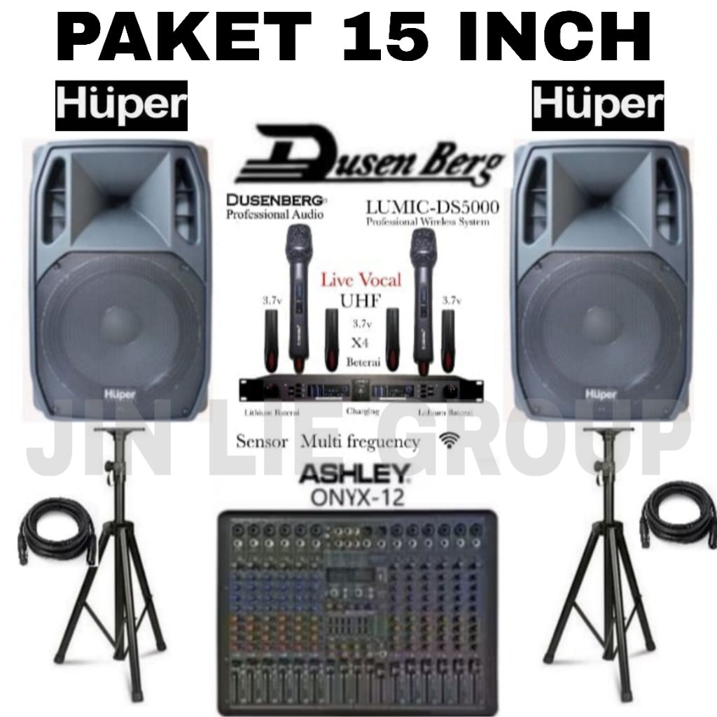 Grosir Produk Paket Sound System Speaker aktif 15 Inch Huper AK15A Mixer Ashley 12 Channel