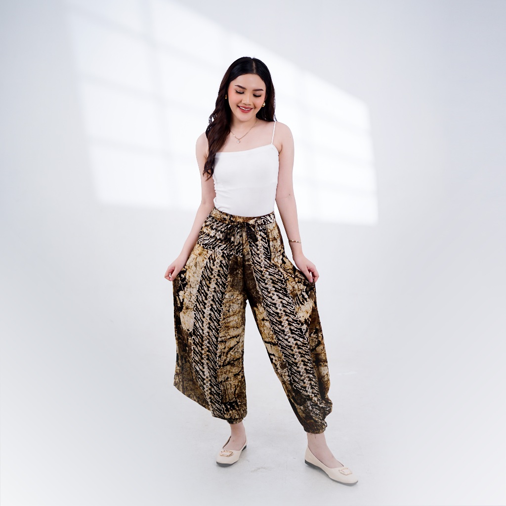 BATIK TRUSMI Celana Kulot Batik Wanita Aladin Warna Coklat MRT