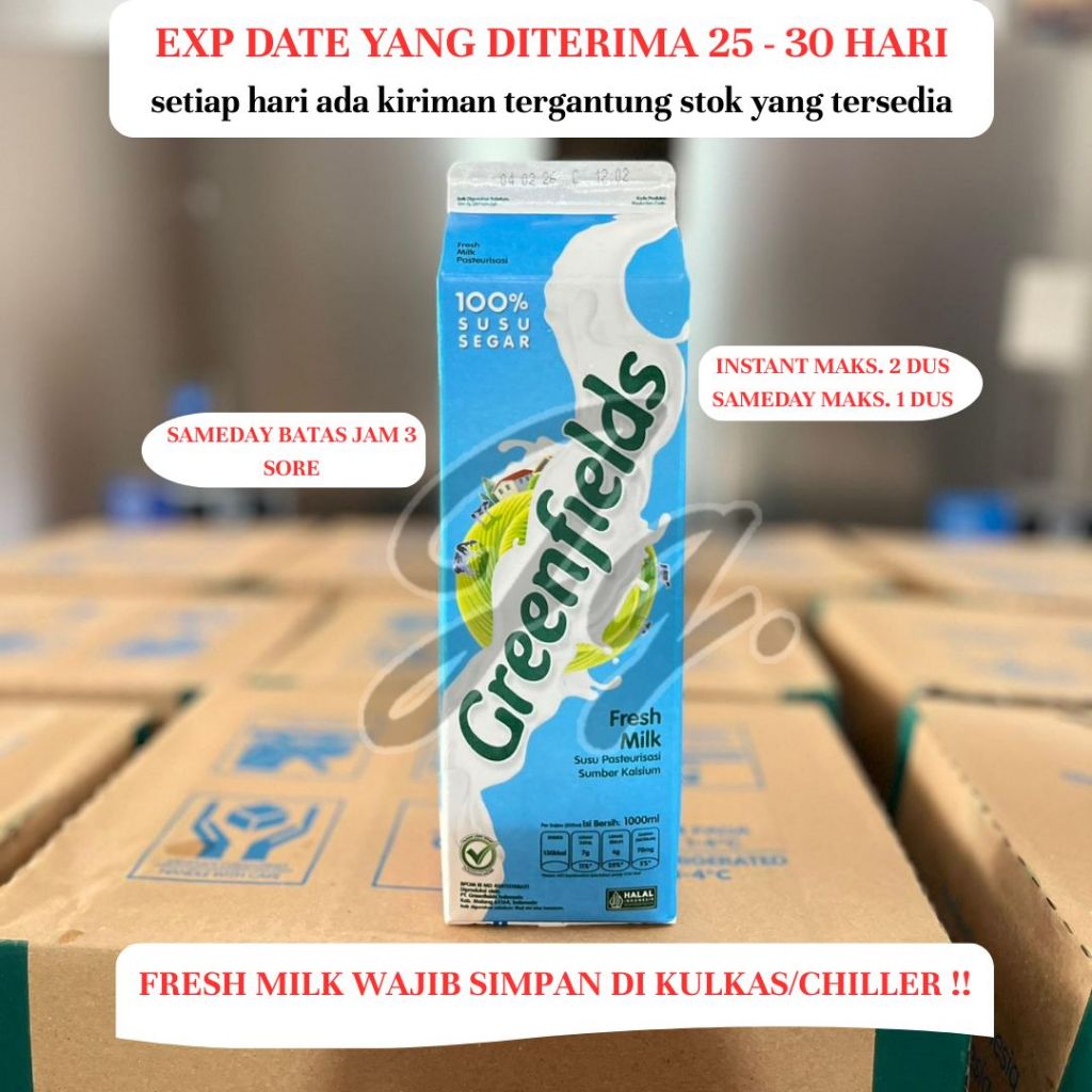 Greenfield Fresh Milk 1 lt liter seliter | 1000 ml | susu segar 1 KARTON greenfields green field dus