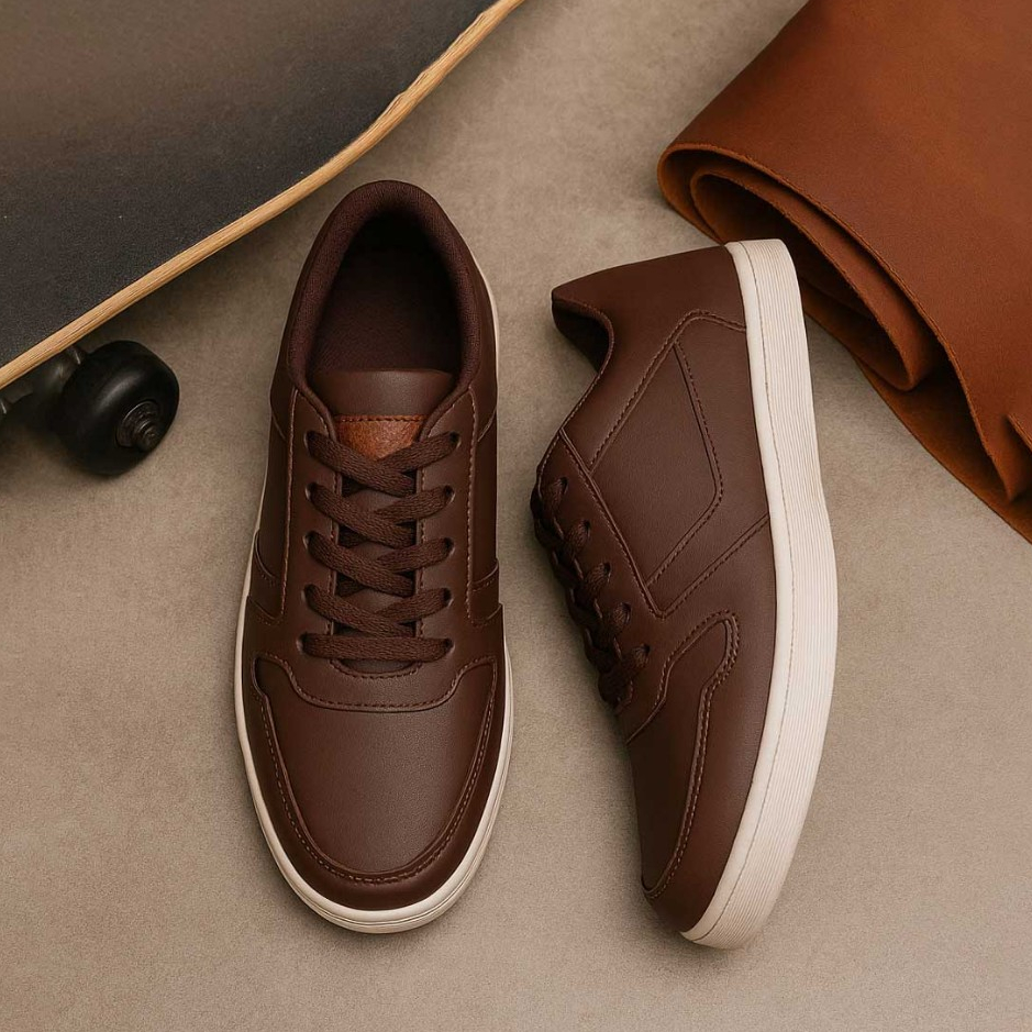 Sepatu Pria Sneakers Coklat Tua V 72.8 Sepatu Casual Cowok Sneaker Kulit Asli 100% ORIGINAL