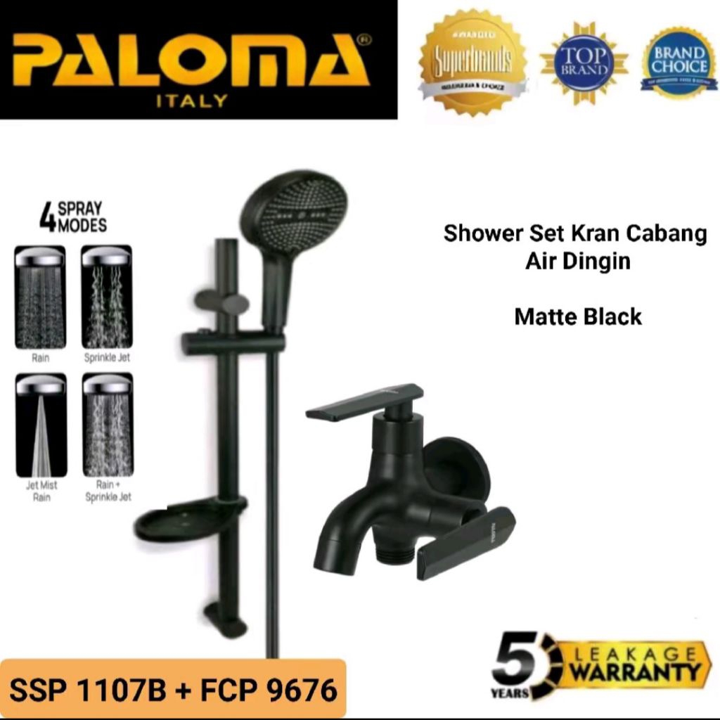 PALOMA Shower Set Keran Cabang Air Dingin Shower 4 Mode Spray Hitam Matte Black