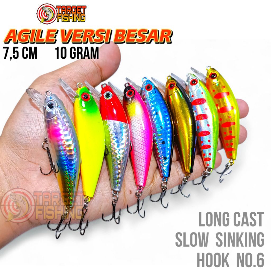 Minnow Sinking Agile BESAR 7cm 10gr Long Cast - Umpan Casting Hampala Kakap Barramundi