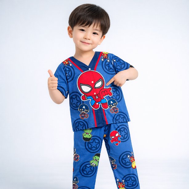 Aurel Xing setelan baju tidur anak laki laki bahan kaos full printing