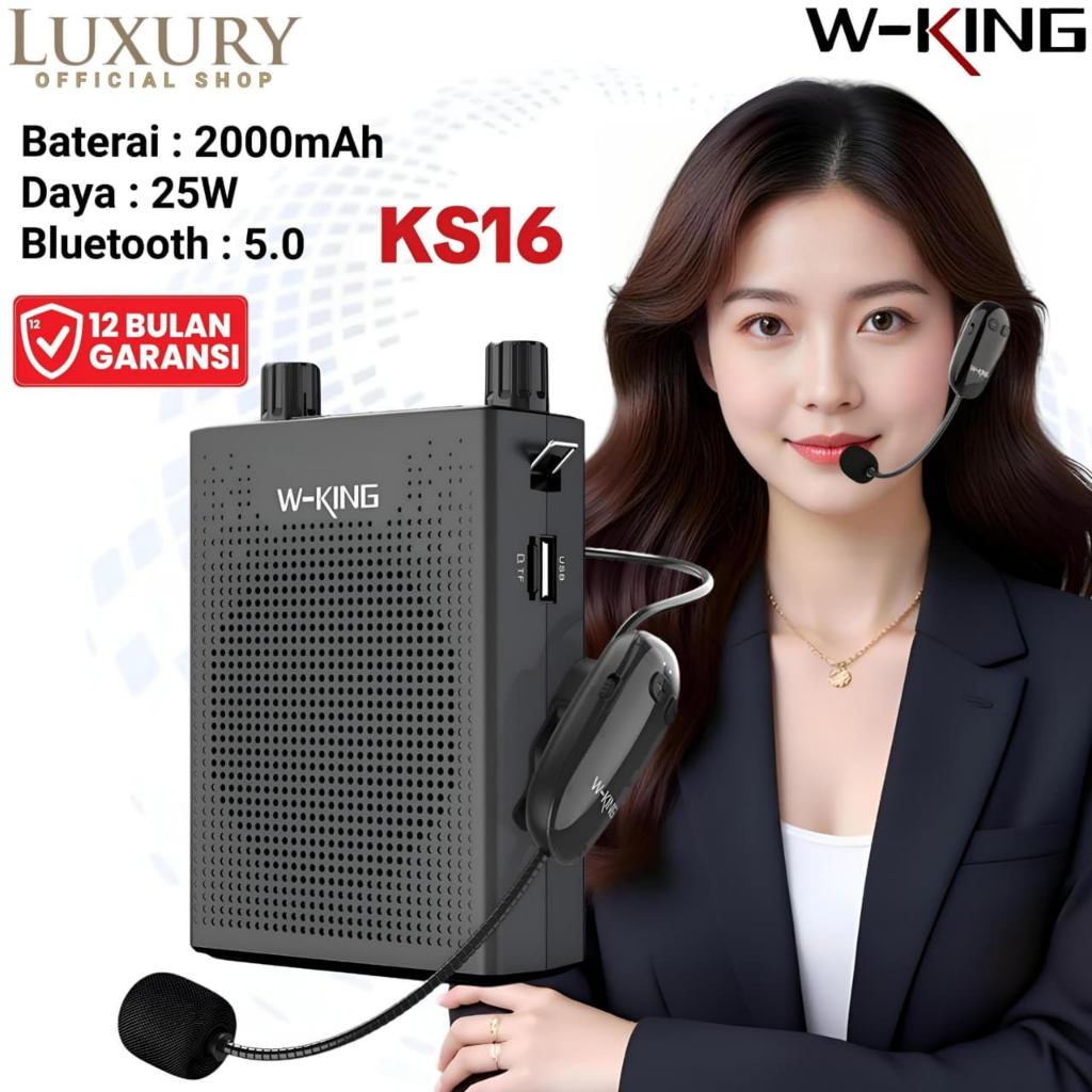 Speaker Bluetooth WKING KS16 Portable Mic Bando Headset Speker Pinggang Tour Guide Mengajar