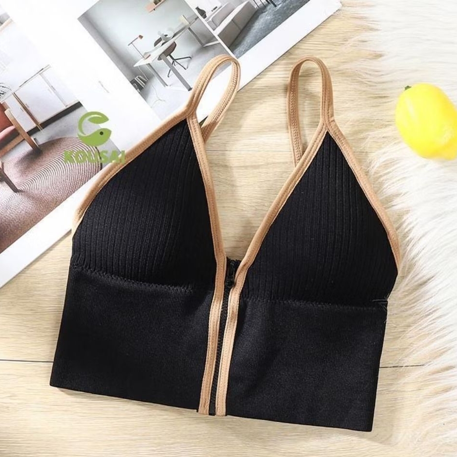 Bra Wanita Tanktop Bra Sport Wanita Model Zipper BF008BK Hitam