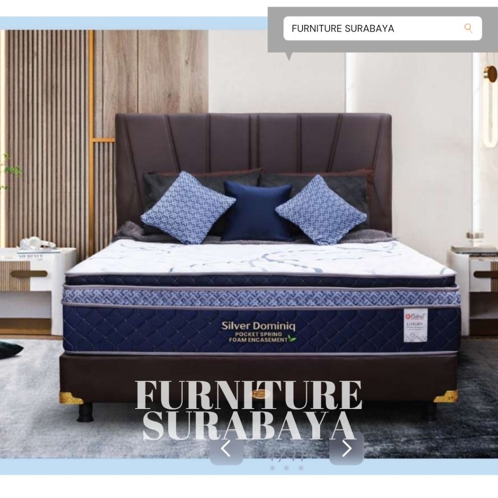 Bedset central spring bed dominiq pillowtop plushtop matras murah tempat tidur kasur mewah putih cok