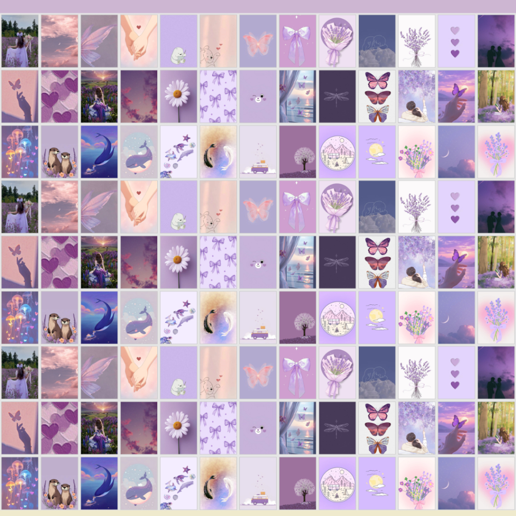 (40 Pcs) STIKER  PURPLE Aesthetic POSTER Dinding Hiasan Dinding-STIKER UNGU Aesthetic_Foto Aesthetic