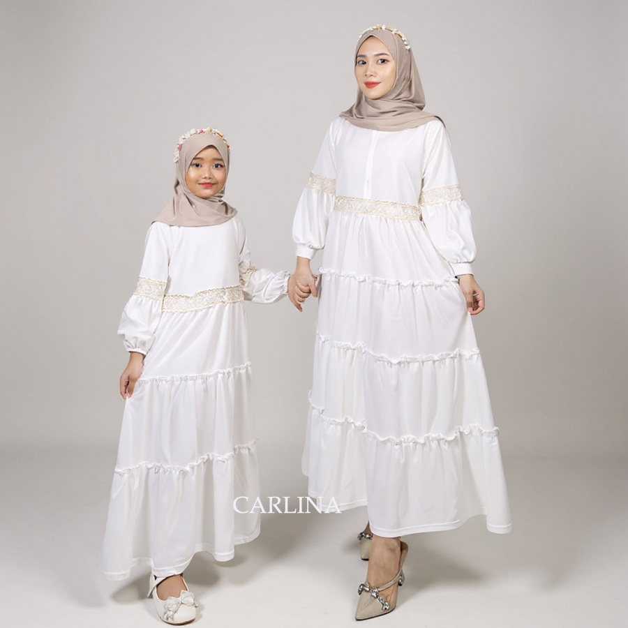 Set Gamis Couple Ibu dan Anak Mahira Renda Emas Cantik Savina Muslimah Maxy Carlina Fashion