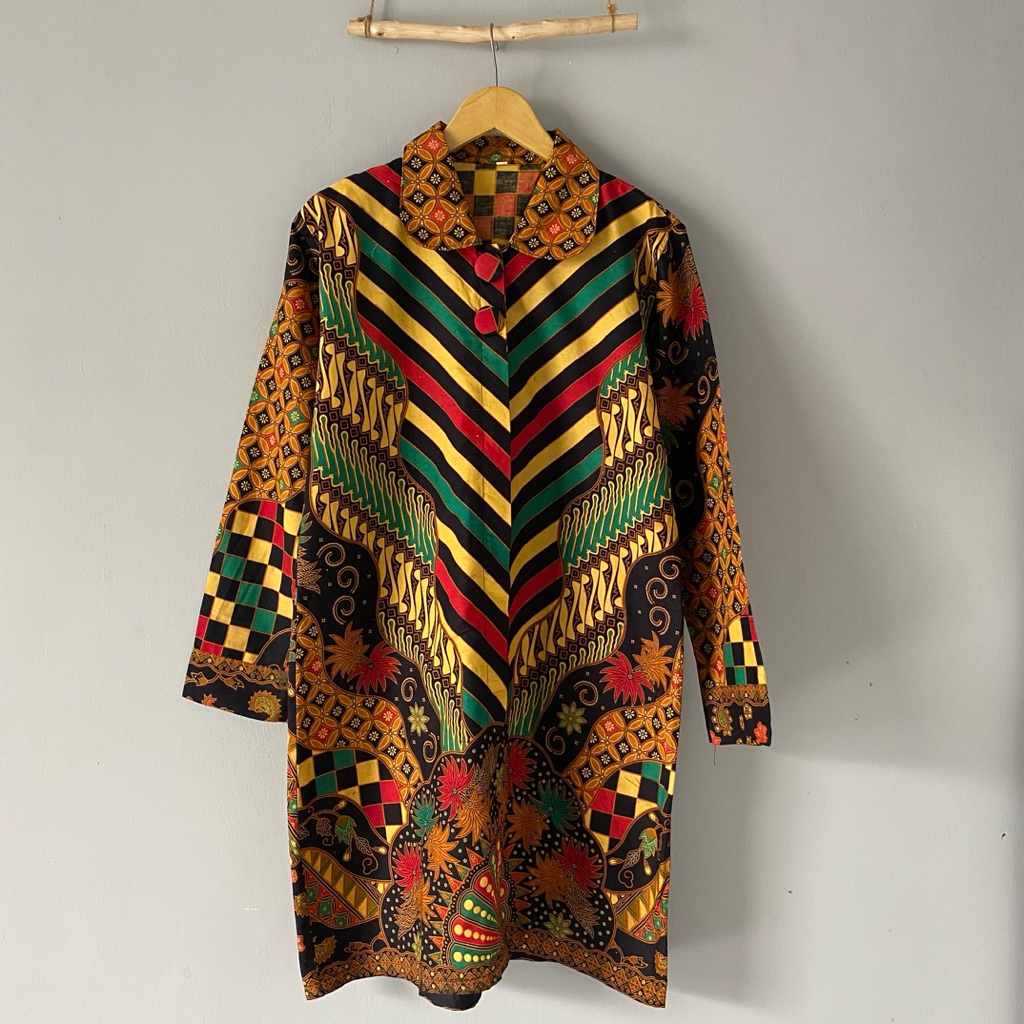 Dress Wanita Batik Coklat Lengan Panjang