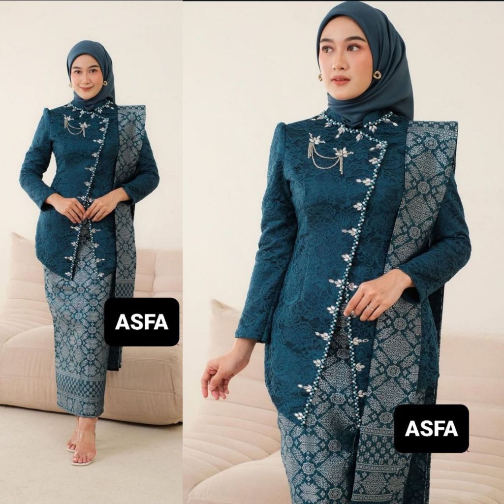 SET KEBAYA JANGGAN EMERALD ORI COUPLE KEMEJA PREMIUM / CUSTOM ANAK & JUMBO / BAJU SERAGAM BATIK PASA