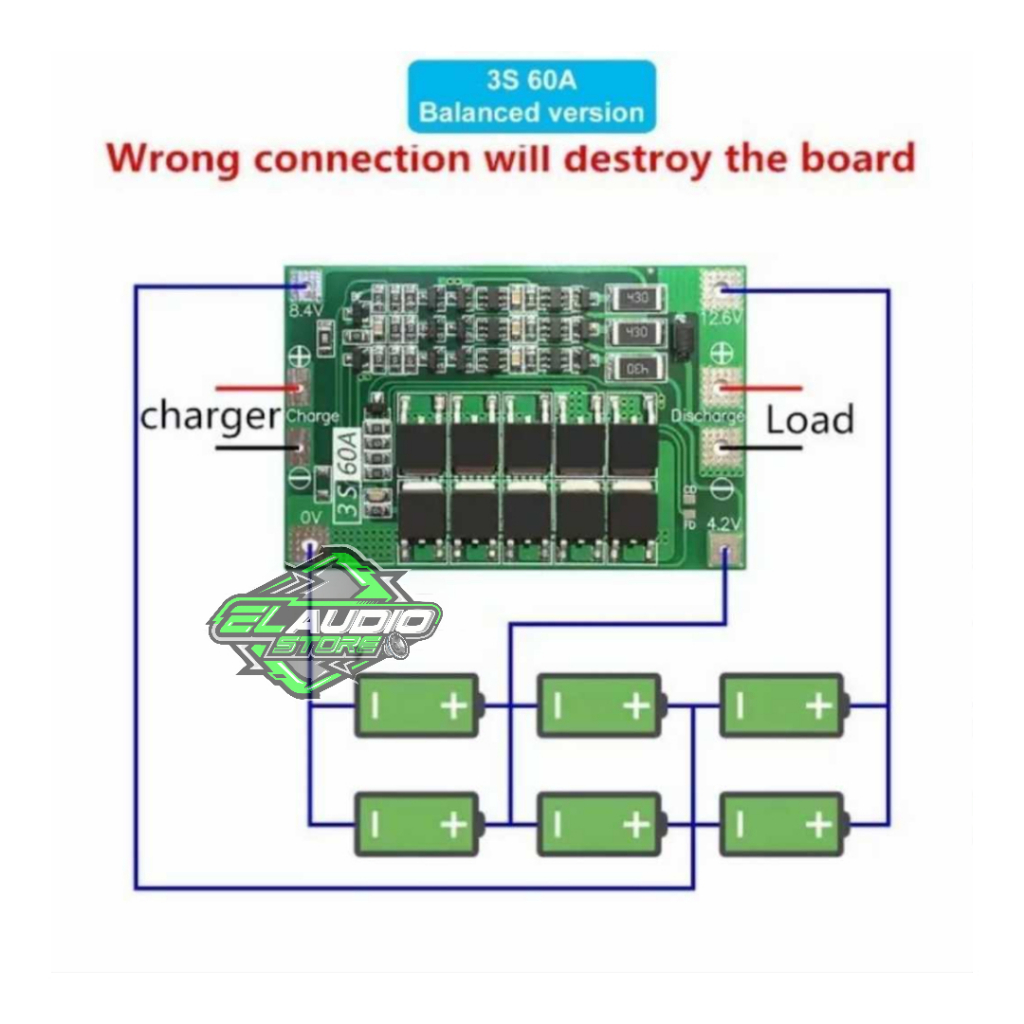 BMS 3S 60A With Balance Protection Board 18650 Charger Lithium Battery
