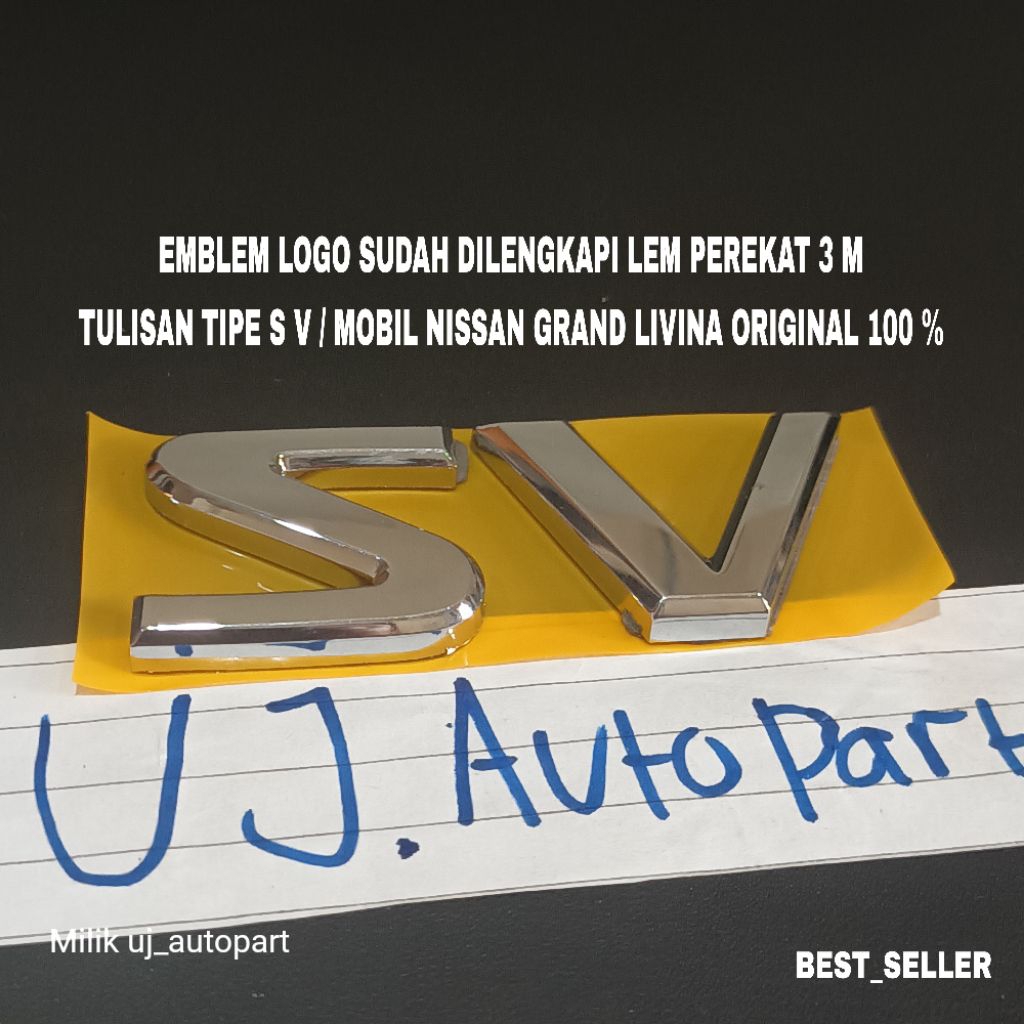 Emblem Logo Tulisan Tipe SV / Mobil Nissan Grand Livina Warna Chrome OriginaL 100 %