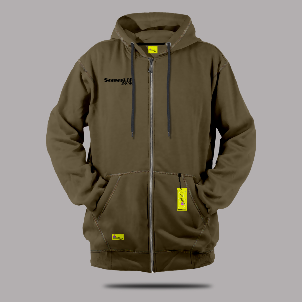 Scenes Life Zipper Hoodie Fleece OLIVE