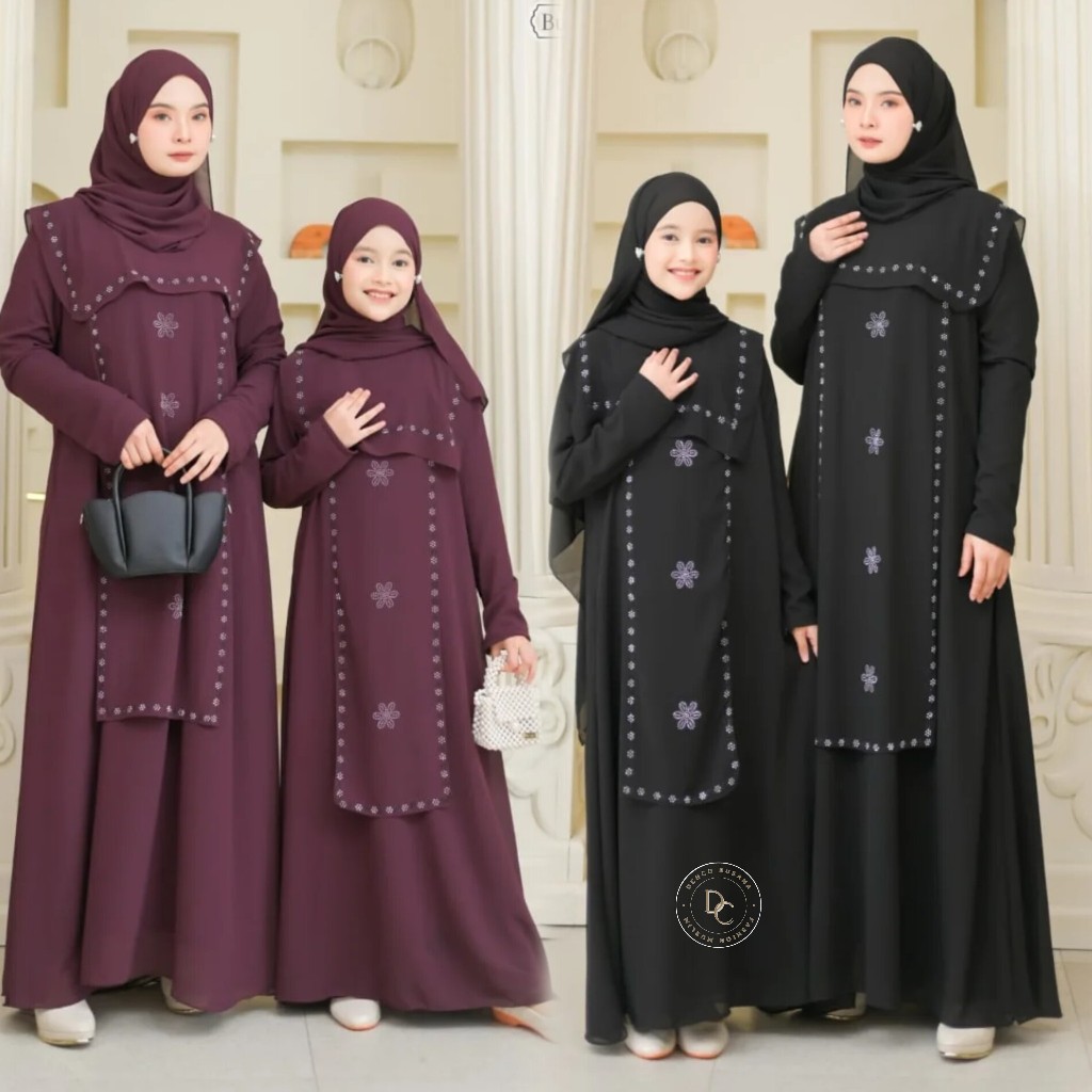 ABAYA COUPLE MOM & KIDS PREMIUM  TERBARU CERUTY BABY DOLL // ABAYA LEBARAN TERKINI MODERN SWAROSKY