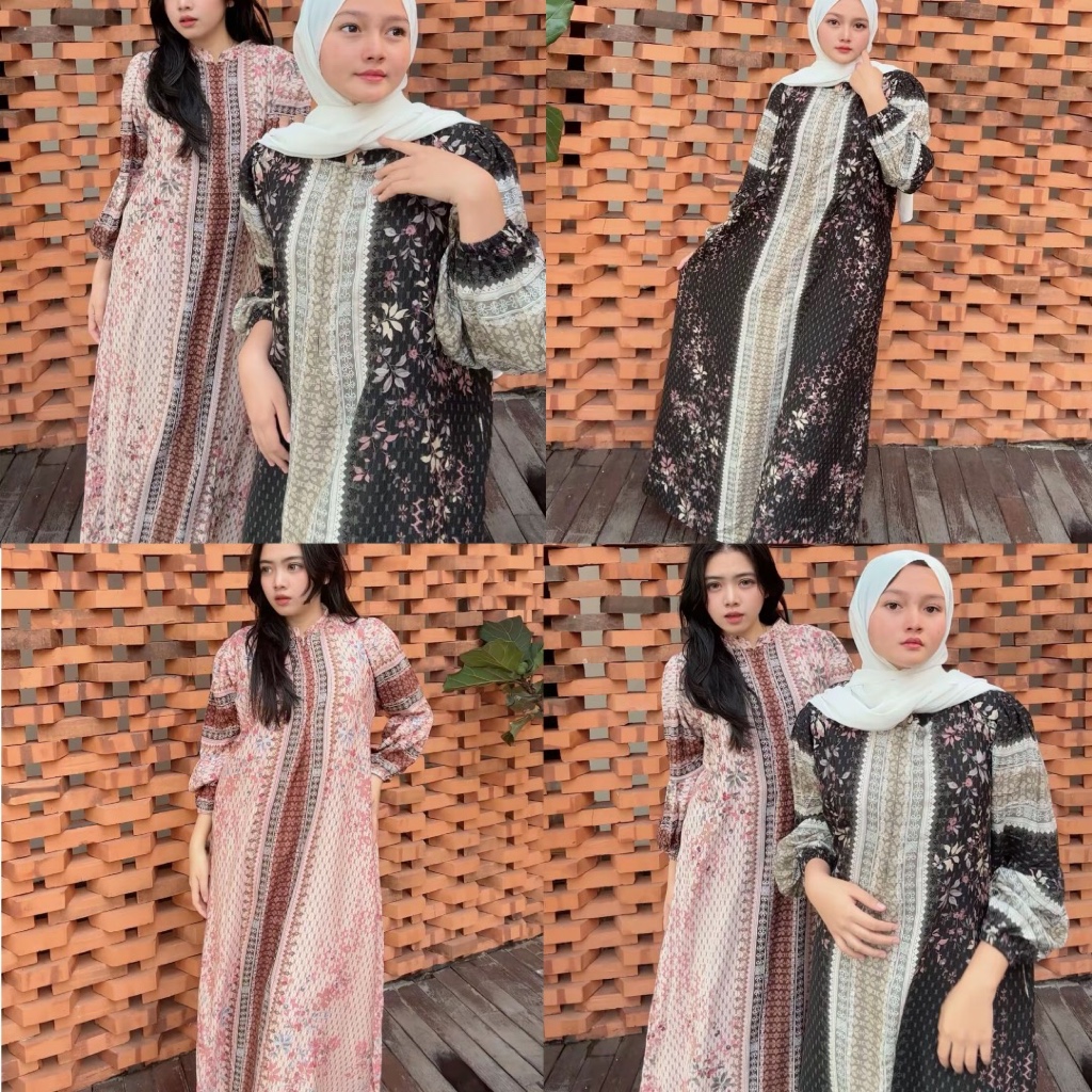 Gamis Panjang Rayon Adem Fashion Muslimah Model Lengan Balon Elora