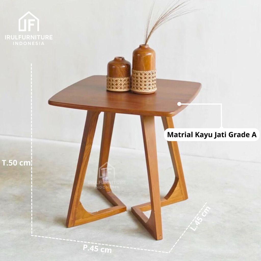 Meja Sudut Ruangan Kayu Jati Minimalis | Side Table Kayu Jati Unik | Meja Kecil Kayu Jati Cafe Resto