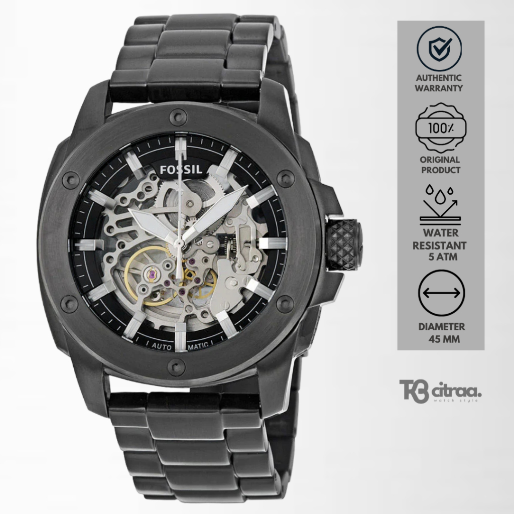 Jam Tangan Pria Fossil Machine Automatic Black Stainless Steel Mewah Sporty Original ME3080