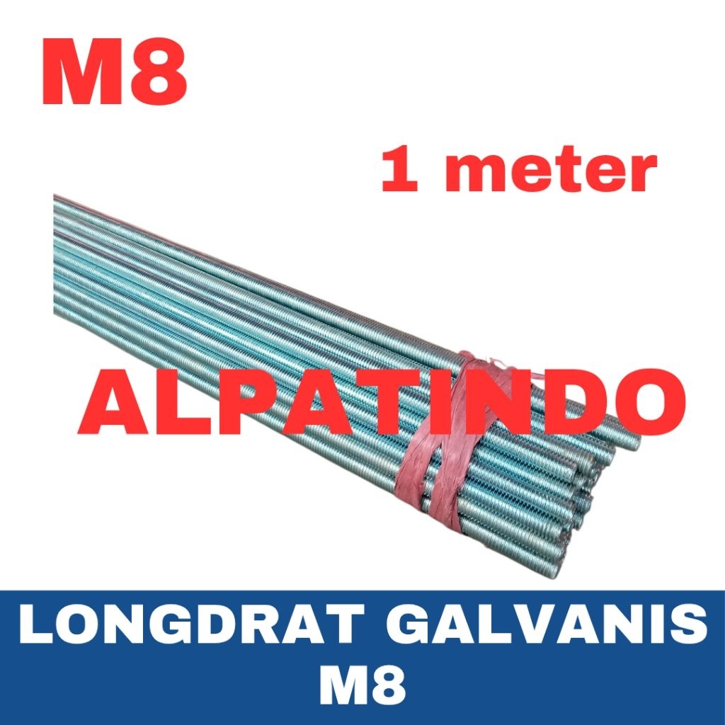 Long drat M8 Galvanis - Asdrat - Stud Bolt - Rod Drat 1 meter