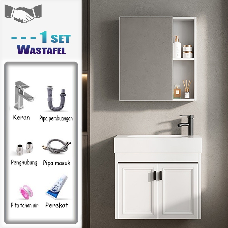 westafel kamar mandi set 43cm/50cm/60cm wastafel cuci tangan estetik lemari kamar mandi kabinet wast